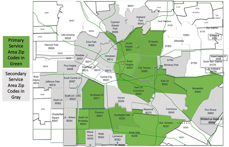 Map of Adventist Health White Memorial Service Area